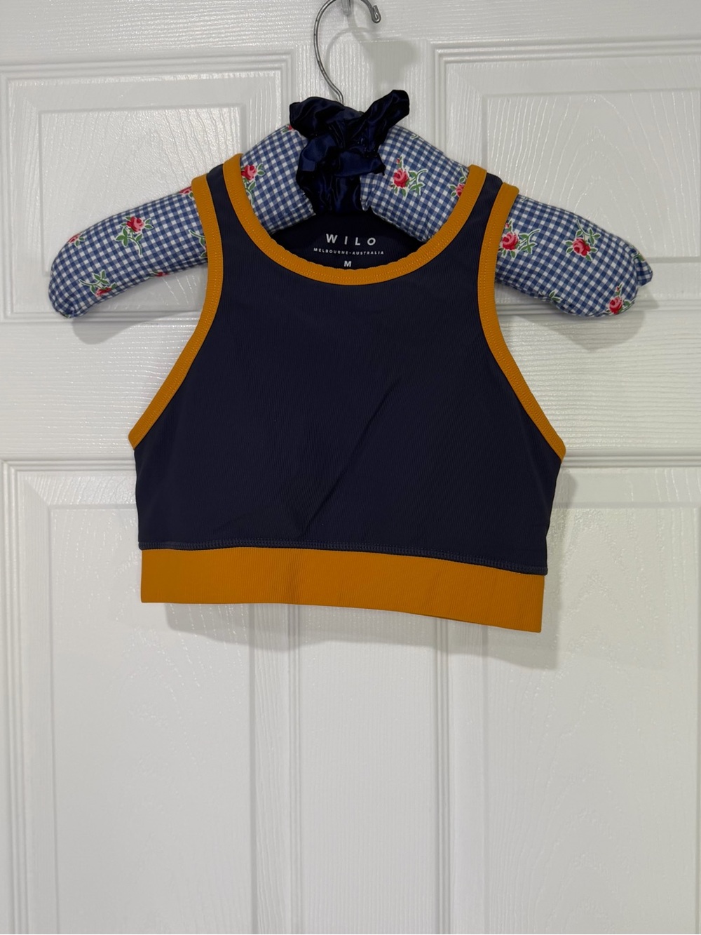 Wilo Navy with Mustard Trim High-Neck Medium Support Sports Bra